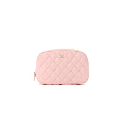 CHANEL CAVIAR QUILTED MEDIUM CURVY POUCH COSMETIC CASE LIGHT PINK (18.5*11*6cm) 